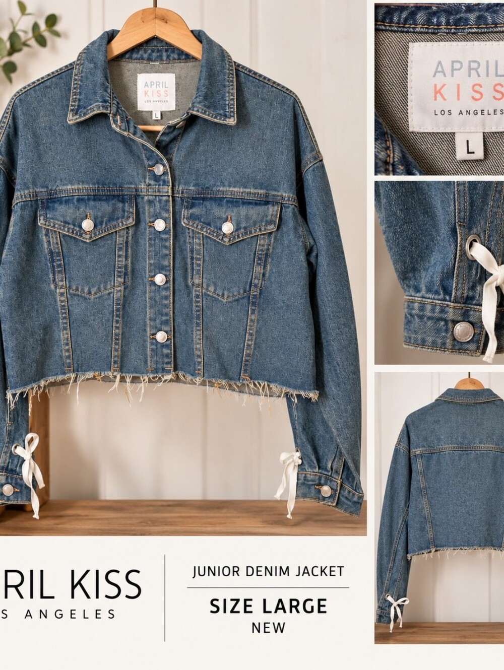 April Kiss Cropped Denim Jacket - Blue